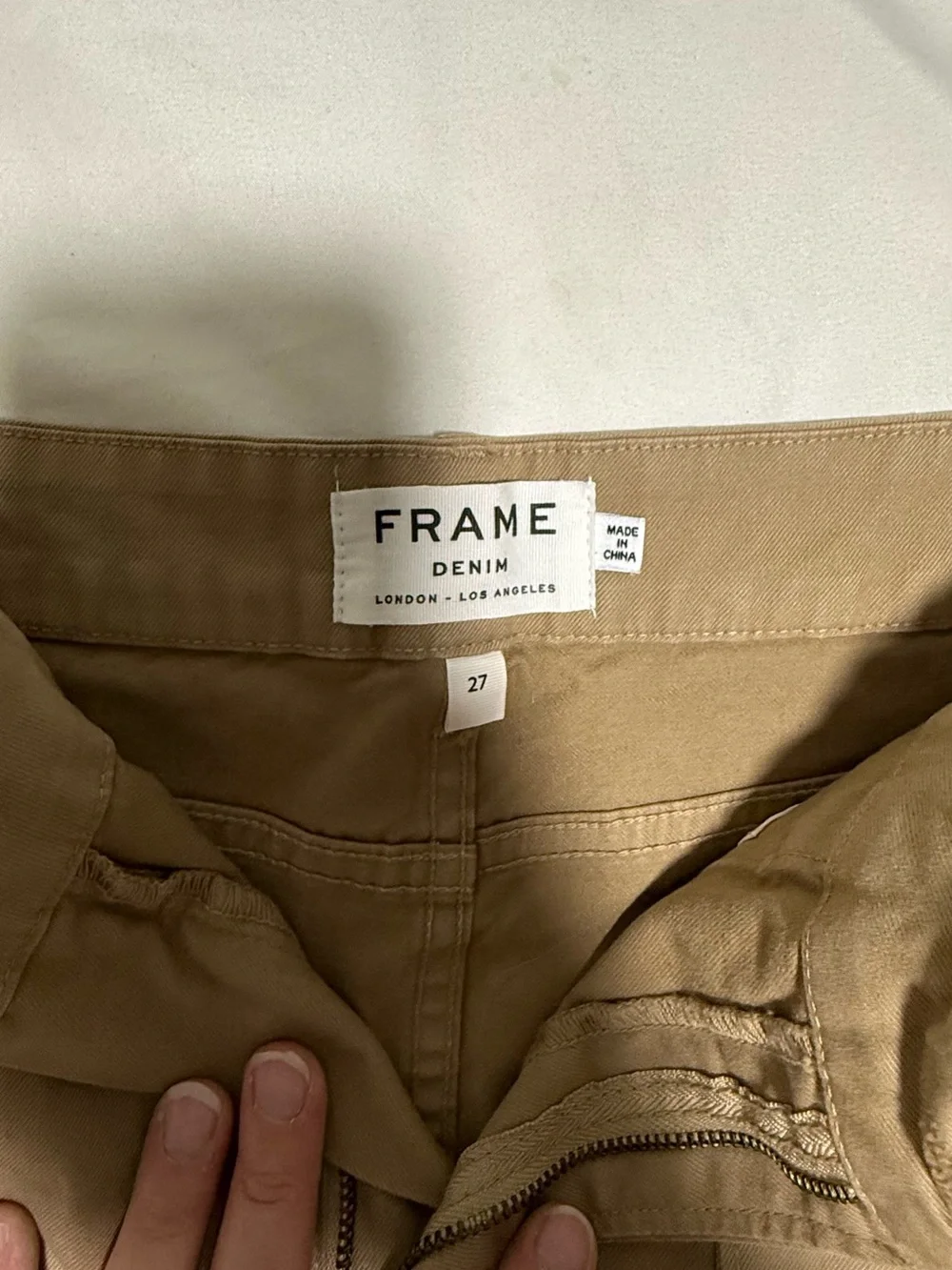 Frame Denim Tan High-Rise Utility Shorts